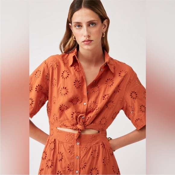 SUNCOO Chiara Eyelet Collared Dress-Terracotta. Size T3, Large - Picture 4 of 11